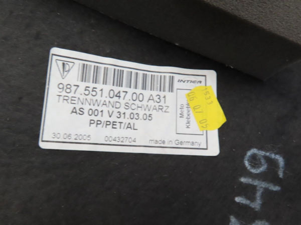 Porsche Boxster S 987 Teppich Trennwand  Kofferraum hinten schwarz 98755104700 – Bild 6