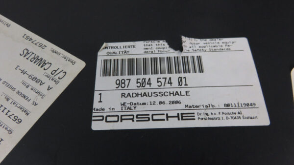 Porsche 987 Boxster Cayman Radhausschale hinten Rechts Vorderteil 98750457401 – Bild 5